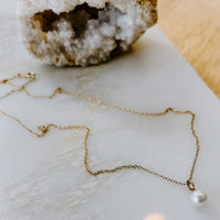 Freshwater Pearl Solid 14k Gold Charm Necklace