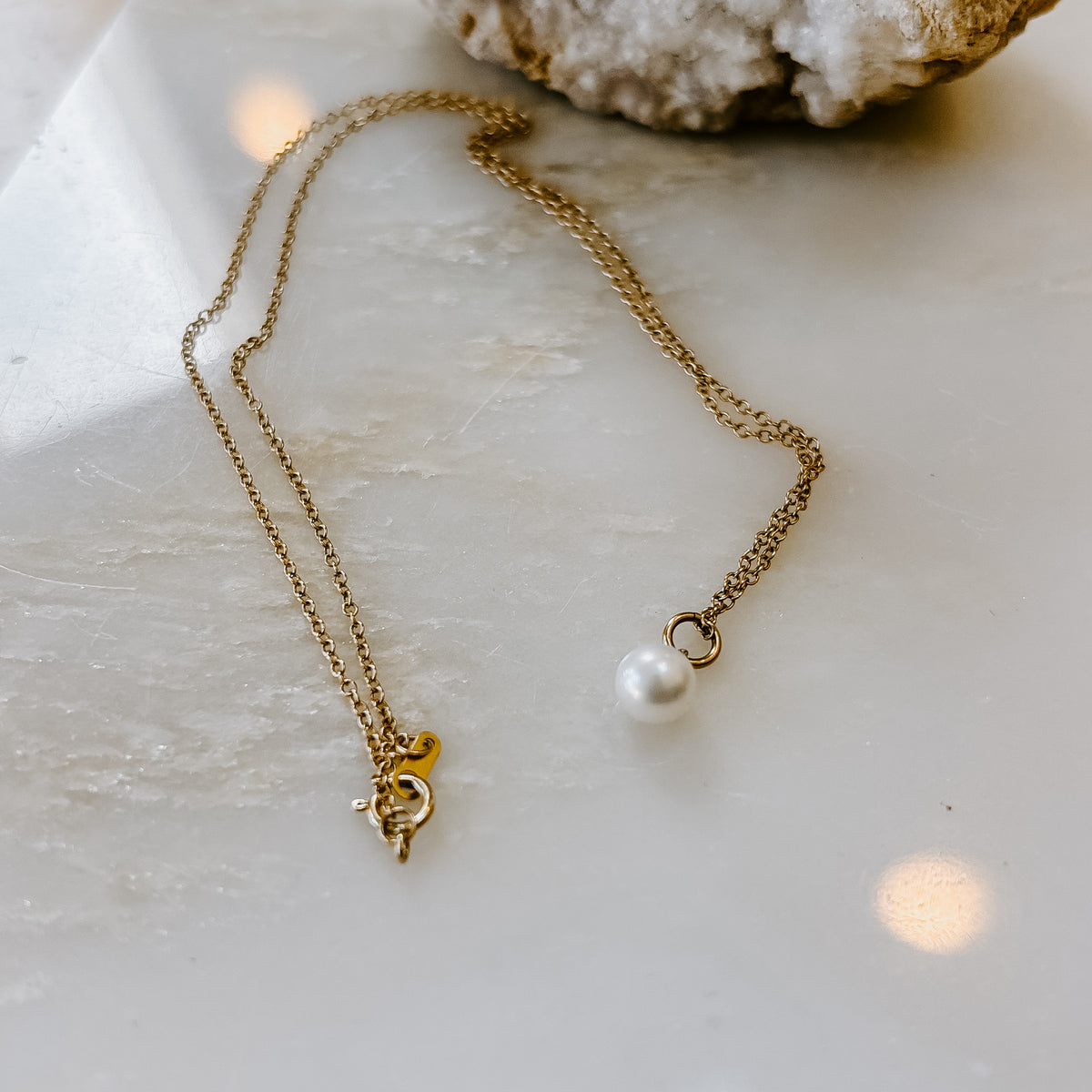Freshwater Pearl Solid 14k Gold Charm Necklace