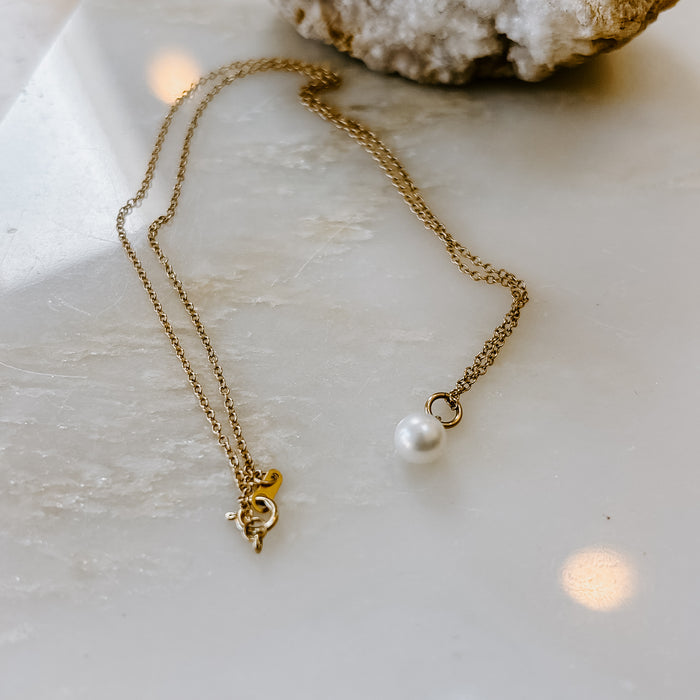 Freshwater Pearl Solid 14k Gold Charm Necklace — side view