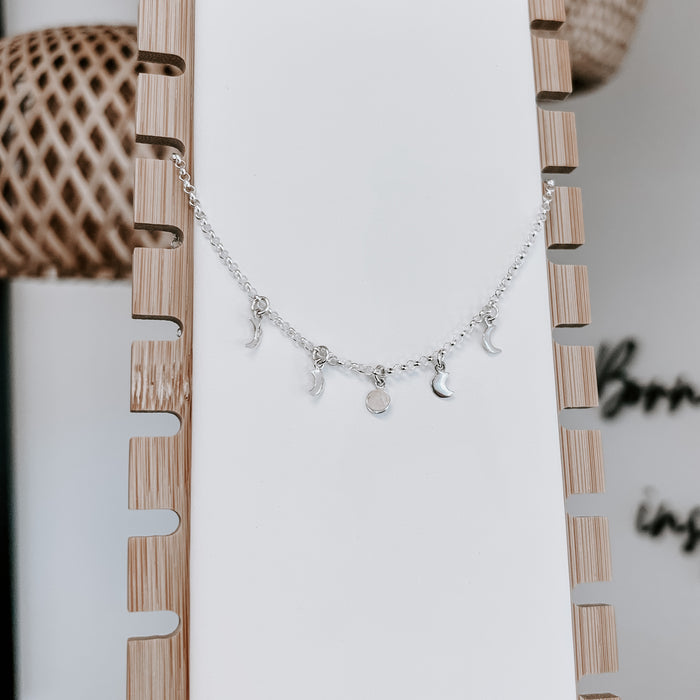 Sterling Silver Moon Phase Necklace, 16” length