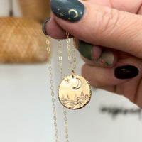 Moonlit Forest Hand Stamped Coin Necklace