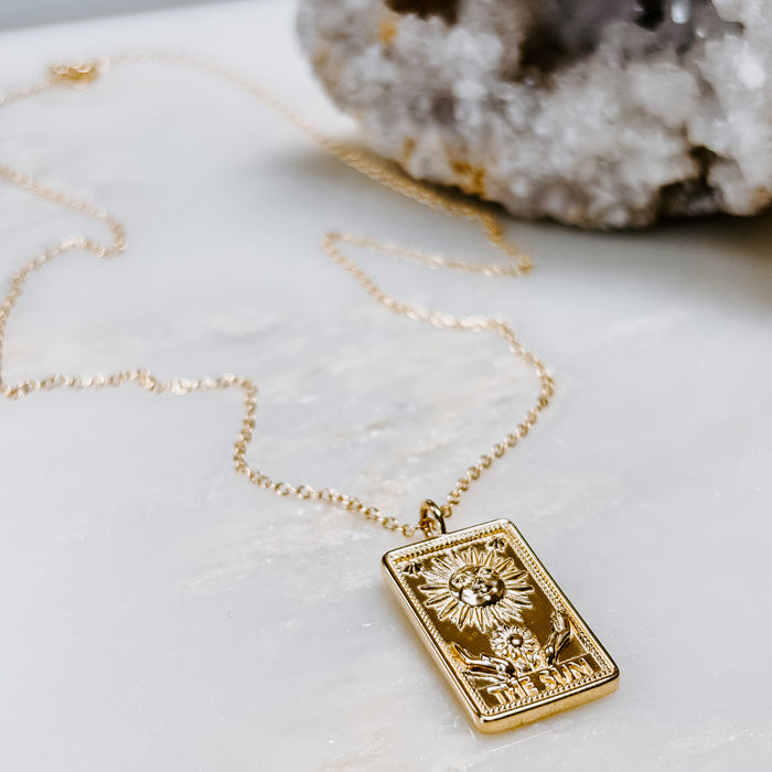 The Sun Tarot Card 14k Gold Charm Necklace