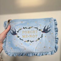 Forget Me Not Blue Velvet Embroidered Pouch