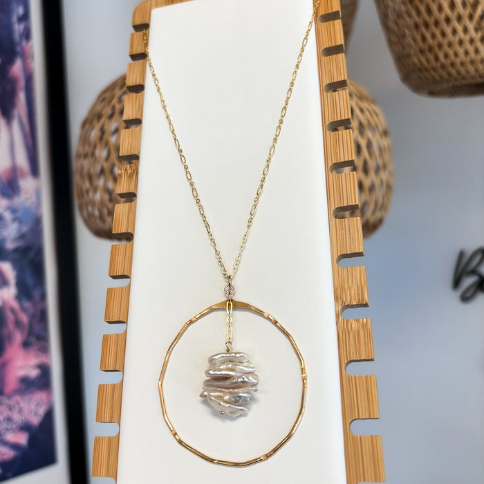 Pearl Hoop Necklace, length 30"