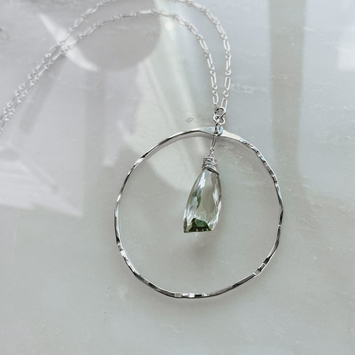 Green Amethyst Organic Hoop Pendant Necklace