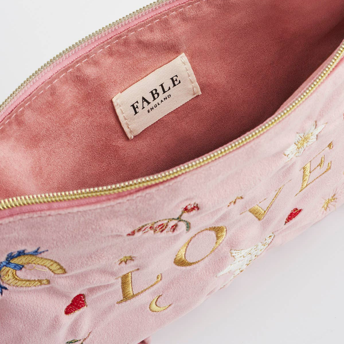 Love Notes Pink Velvet Embroidered Pouch
