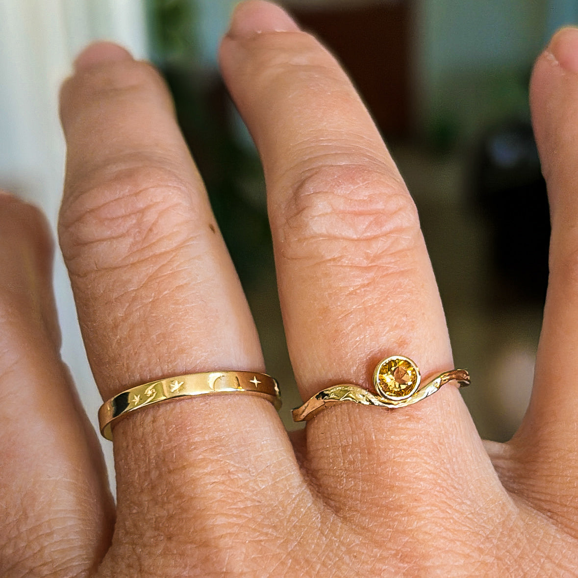Dainty Celestial Ring in Solid 14k Gold