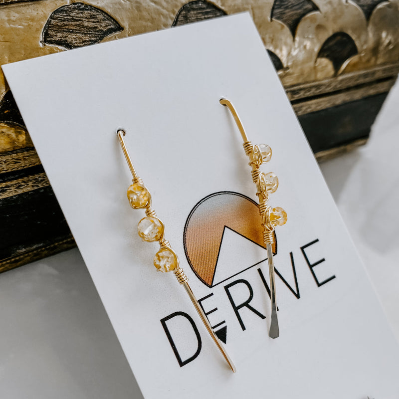 Triple Stone Citrine Threader Earrings (WS)