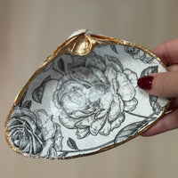 Black and White Roses Shell Jewelry Dish