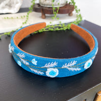 Floral Embroidered Headband -  Blue