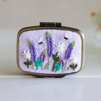 Lilac Mini Floral Embroidered Jewelry Box with Mirror