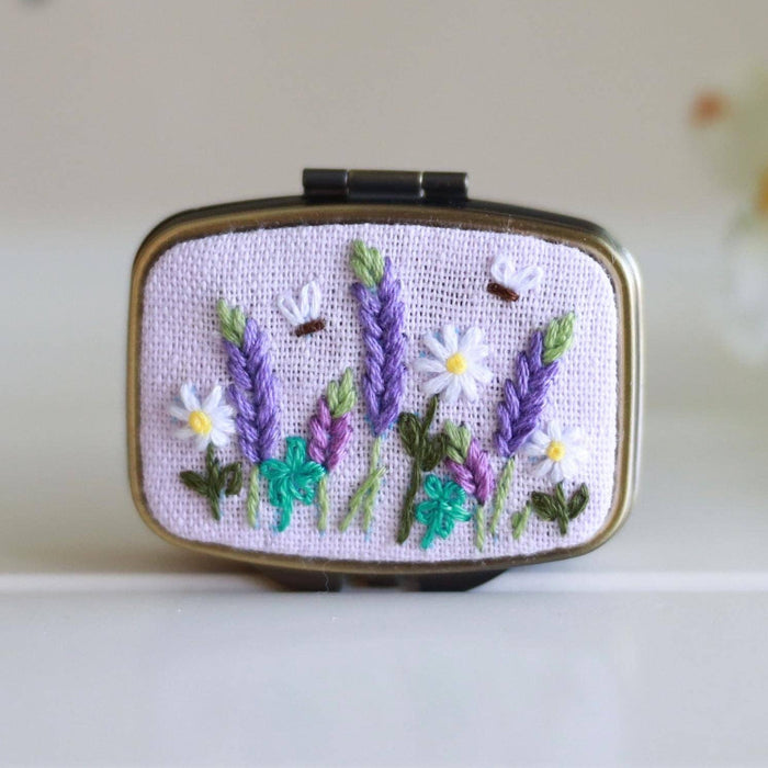 Lilac Mini Floral Embroidered Jewelry Box with Mirror