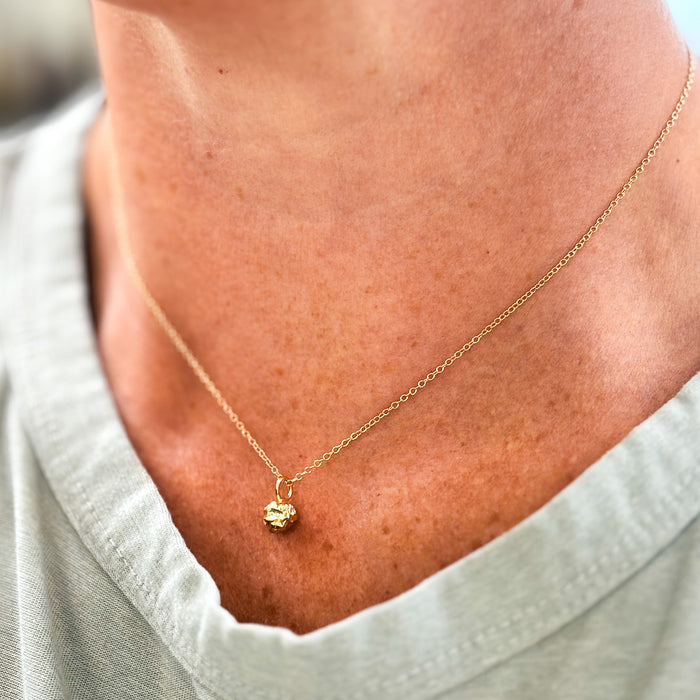 Gold Nugget Solid 14k Gold Charm Necklace