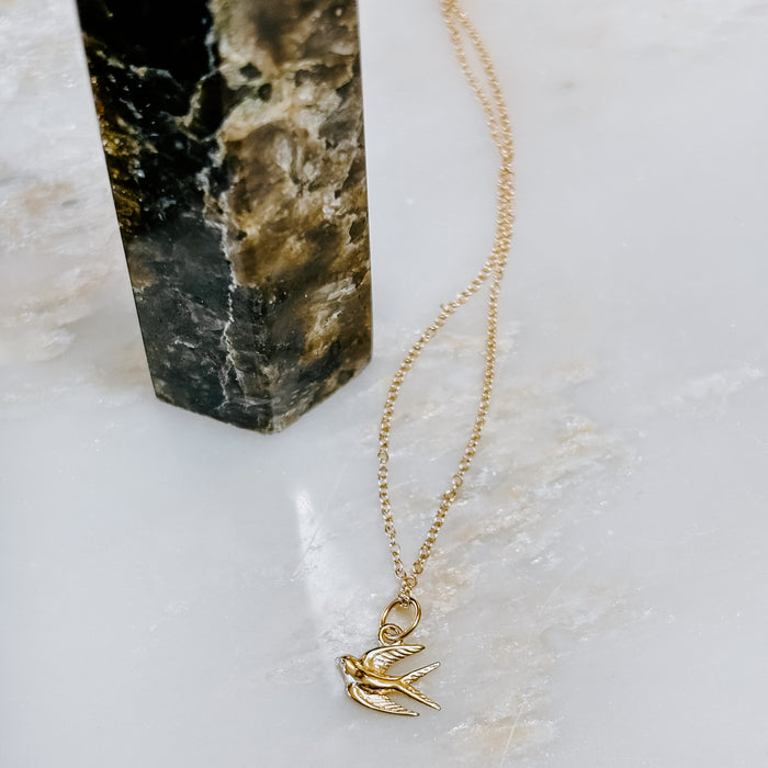 Song Bird Solid 14k Gold Charm Necklace