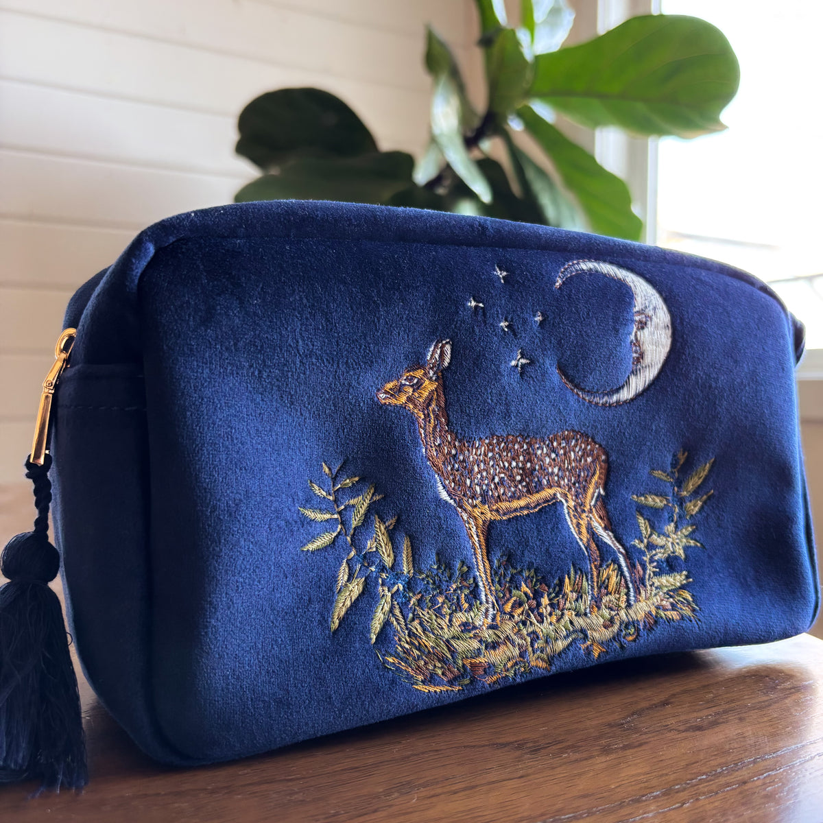 Deer and Moon Embroidered Makeup Pouch