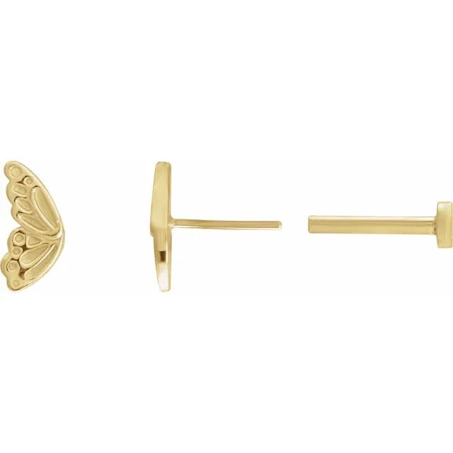 Butterfly Solid 14k Gold Stud Earrings
