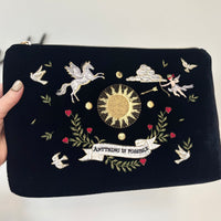 Black Celestial Velvet Embroidered Pouch
