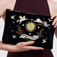 Black Celestial Velvet Embroidered Pouch