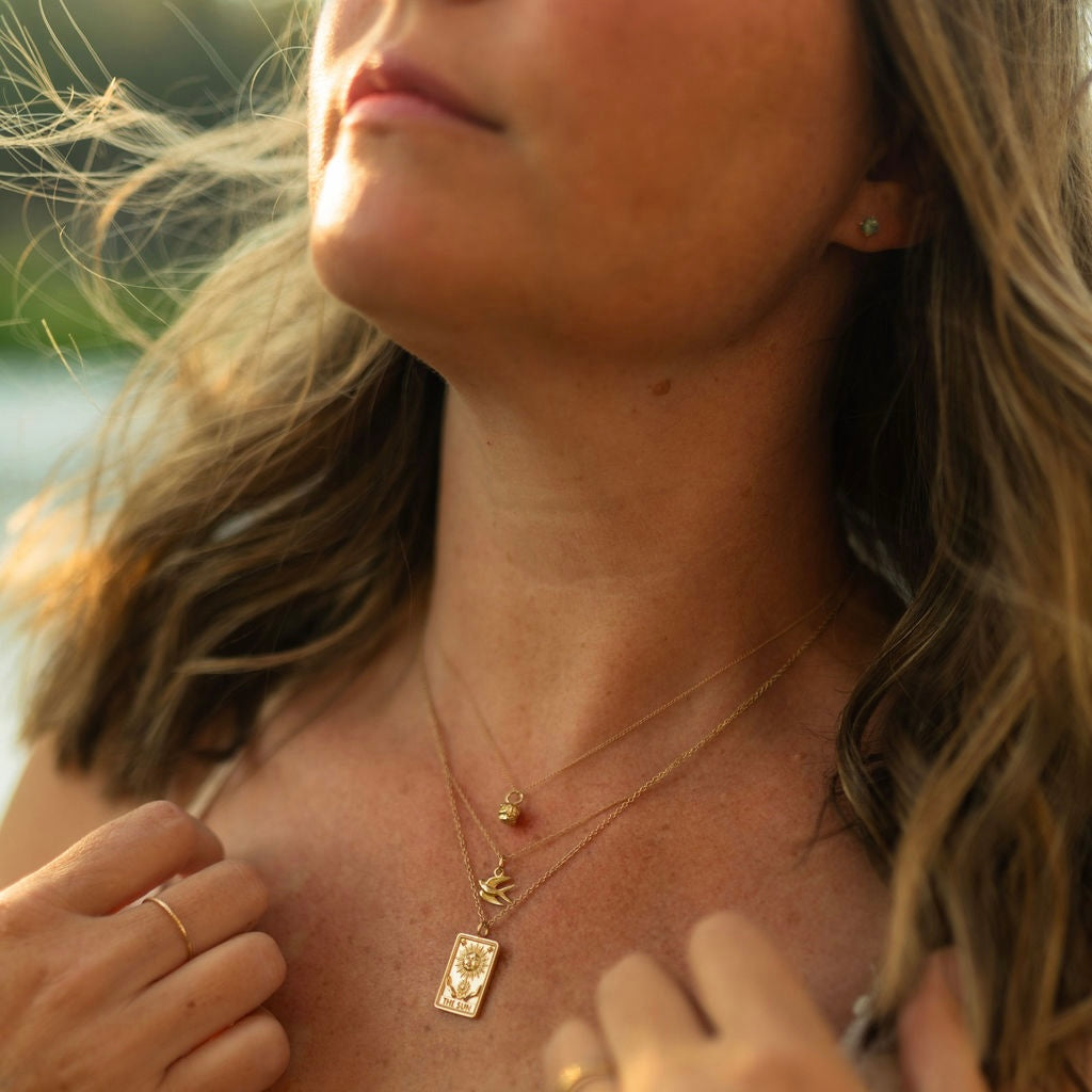 The Sun Tarot Card 14k Gold Charm Necklace