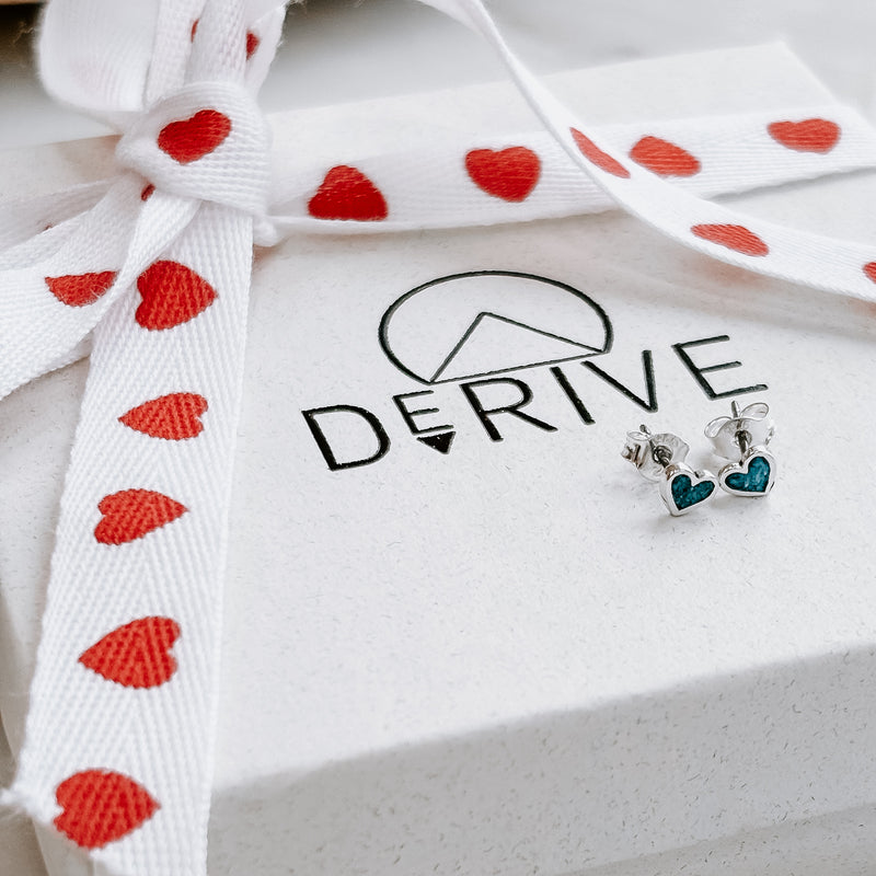 Turquoise Inlay Heart Stud Earrings