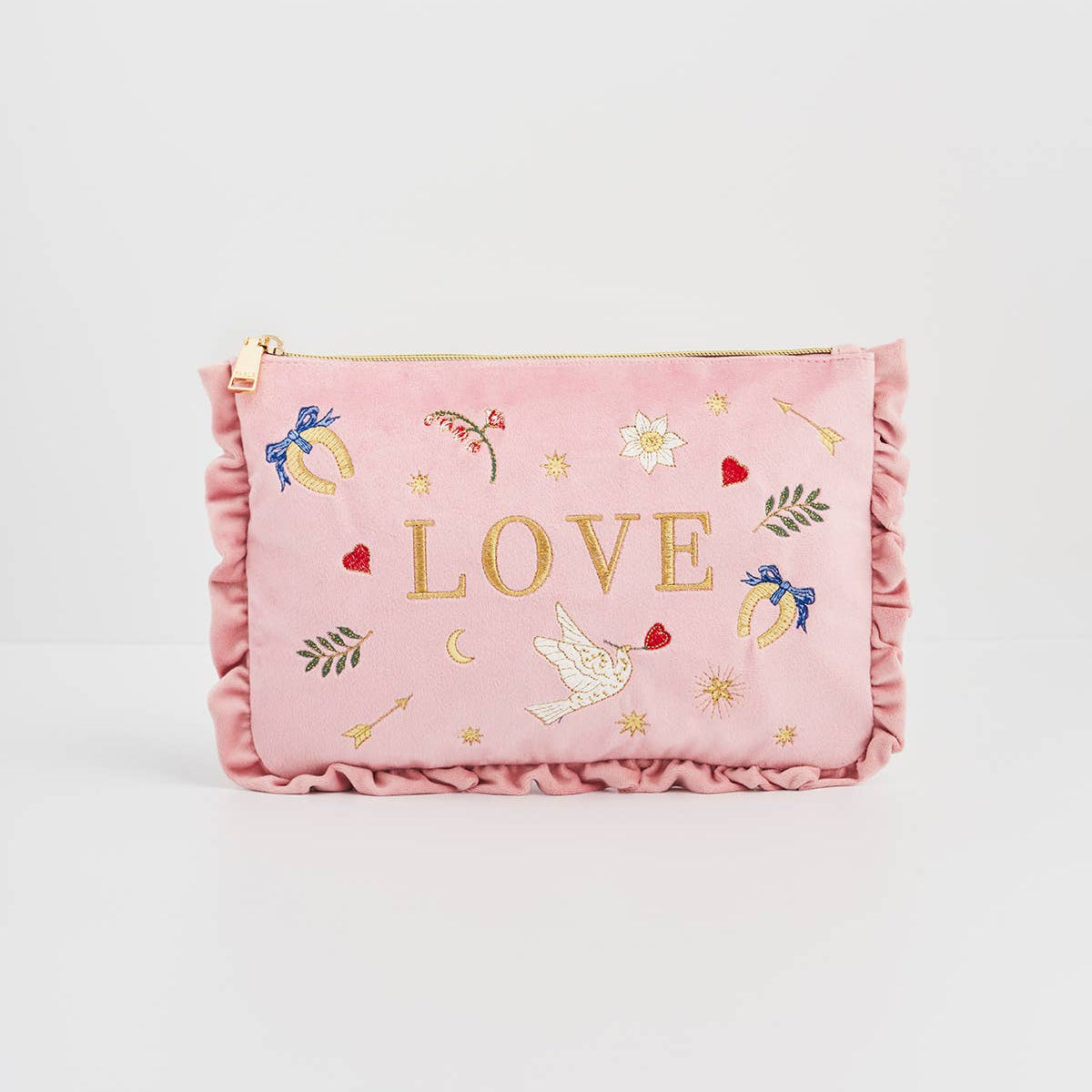 Love Notes Pink Velvet Embroidered Pouch