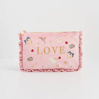 Love Notes Pink Velvet Embroidered Pouch