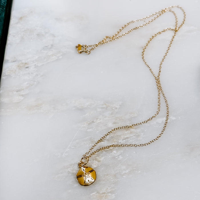 Sand Dollar Solid 14k Gold Charm Necklace