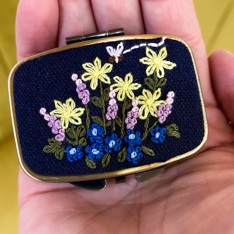 Flower Garden Floral Embroidered Mini Jewelry Box With Mirror