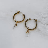 Classic Tube Hoop Earrings with Herkimer Diamond Charm