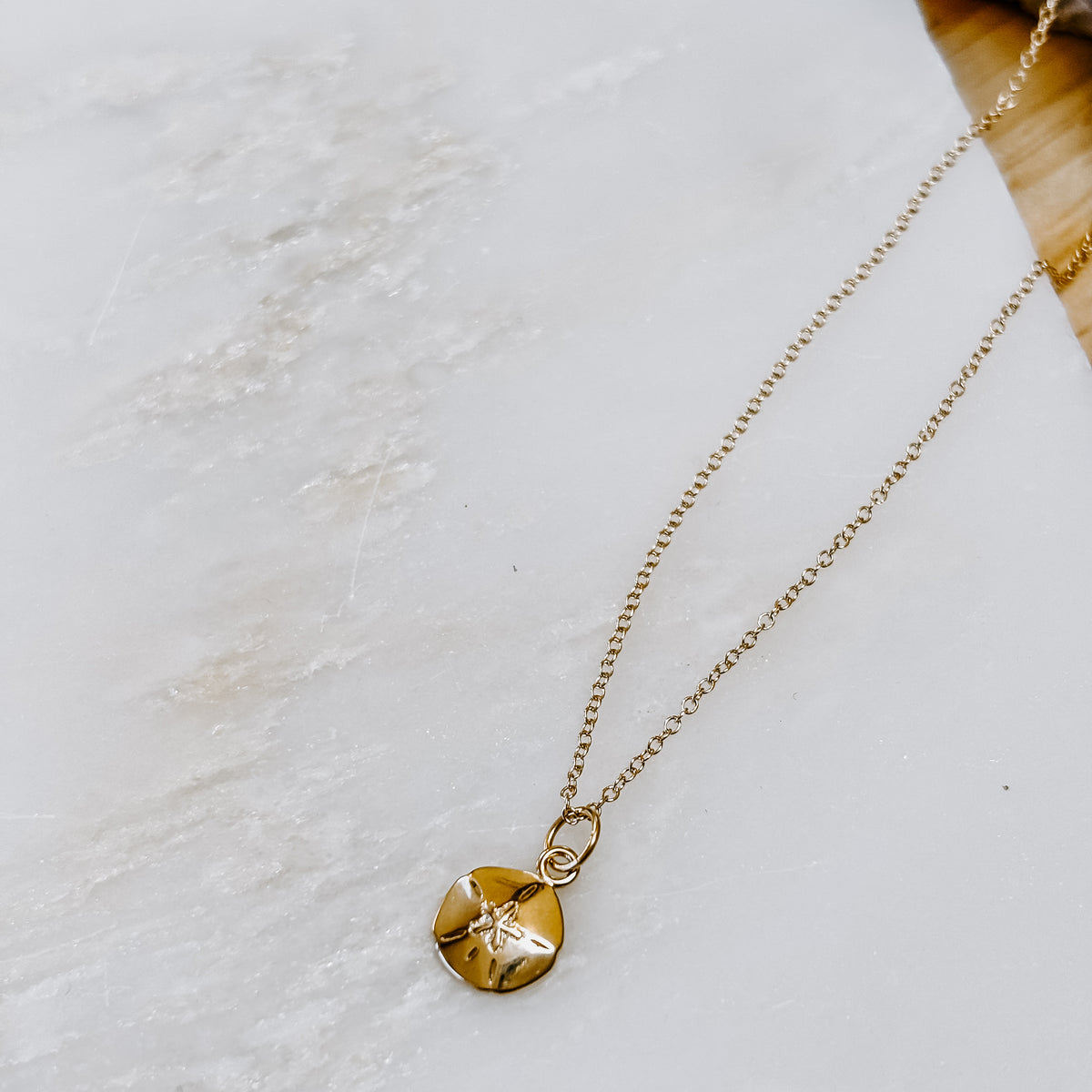 Sand Dollar Solid 14k Gold Charm Necklace
