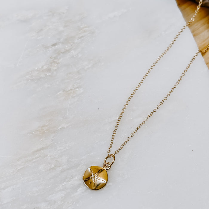 Sand Dollar Solid 14k Gold Charm Necklace