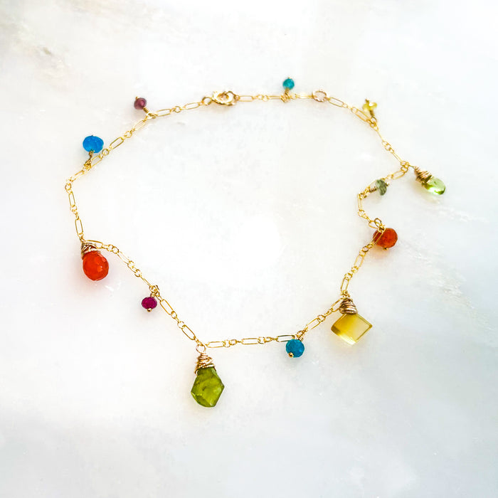 Mixed Gem Anklet 9”-10”