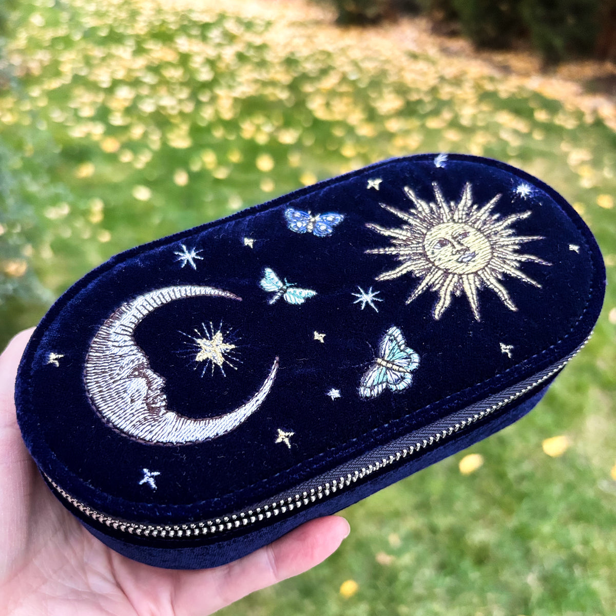 Night Sky Embroidered Oval Jewelry Box