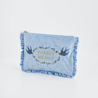 Forget Me Not Blue Velvet Embroidered Pouch