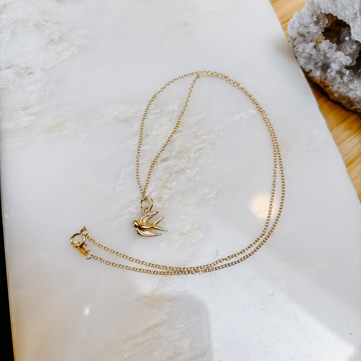 Song Bird Solid 14k Gold Charm Necklace
