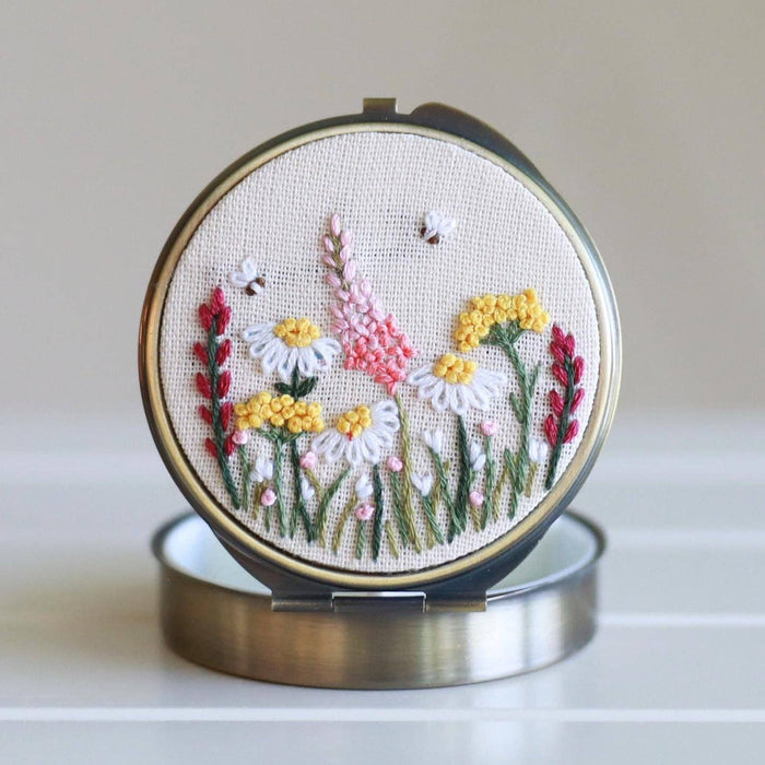 Spring Garden Floral Embroidered Jewelry Box with Mirror