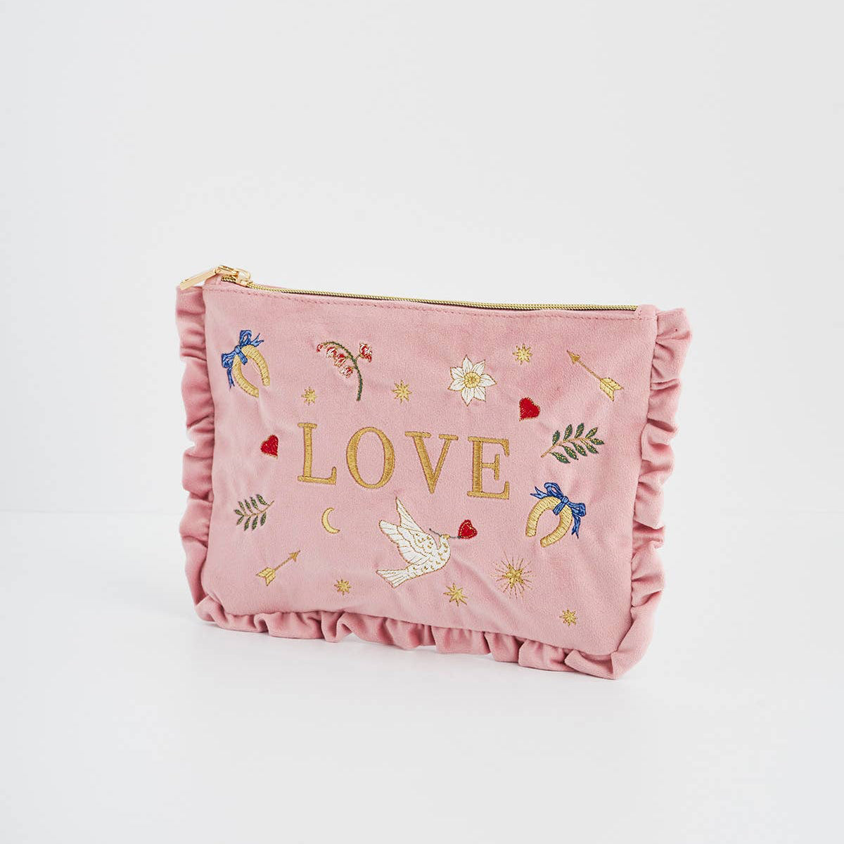 Love Notes Pink Velvet Embroidered Pouch
