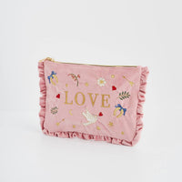 Love Notes Pink Velvet Embroidered Pouch