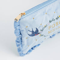 Forget Me Not Blue Velvet Embroidered Pouch