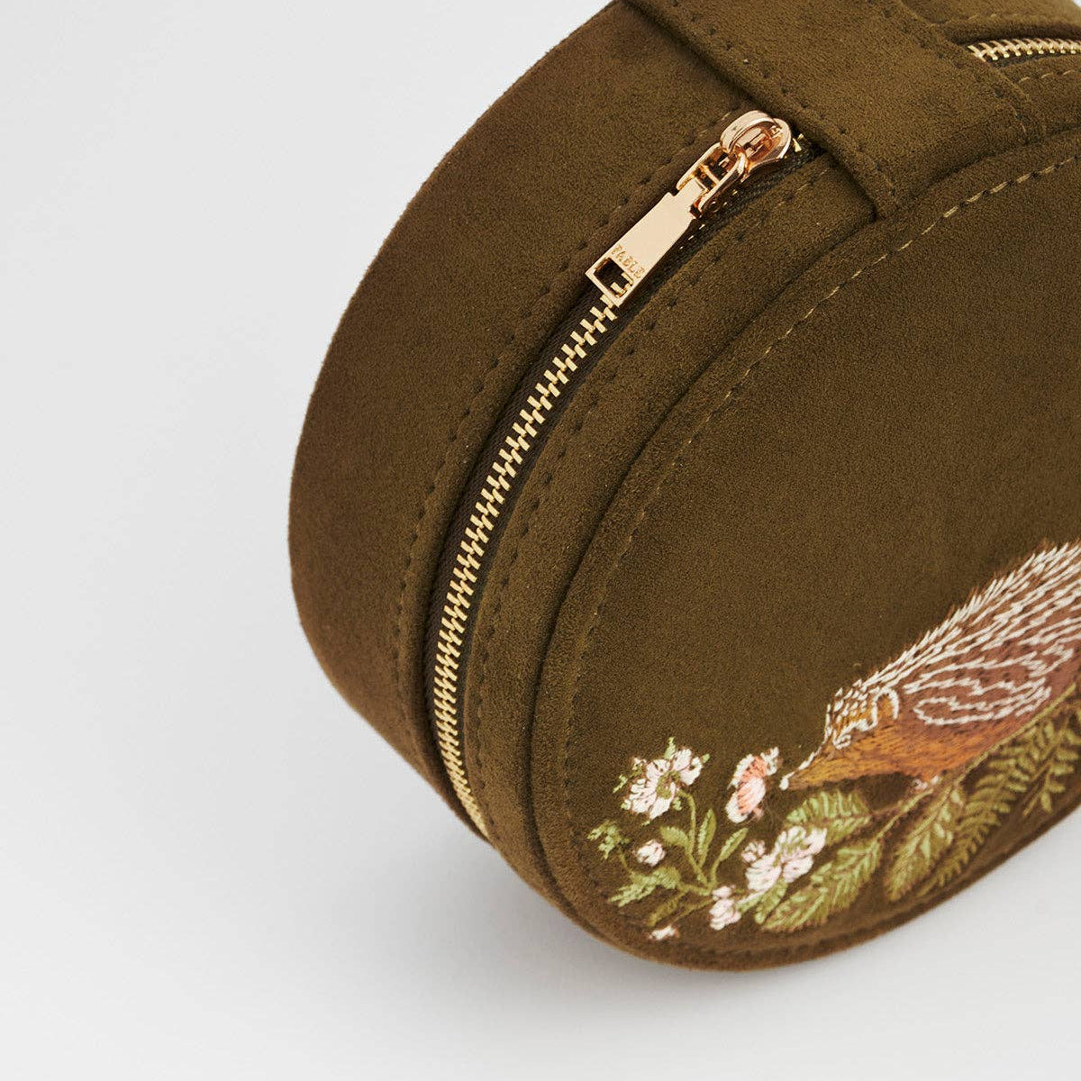 Hedgehog Embroidered Round Jewelry Box
