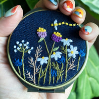 Floral Embroidered Round Jewelry Box with Mirror