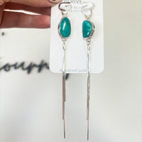 Canyon Sky Earrings - Kingman Turquoise bezel set fringe earrings in sterling silver