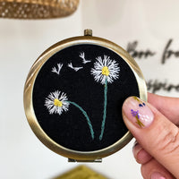 Floral Embroidered Compact Mirror - Dandelion