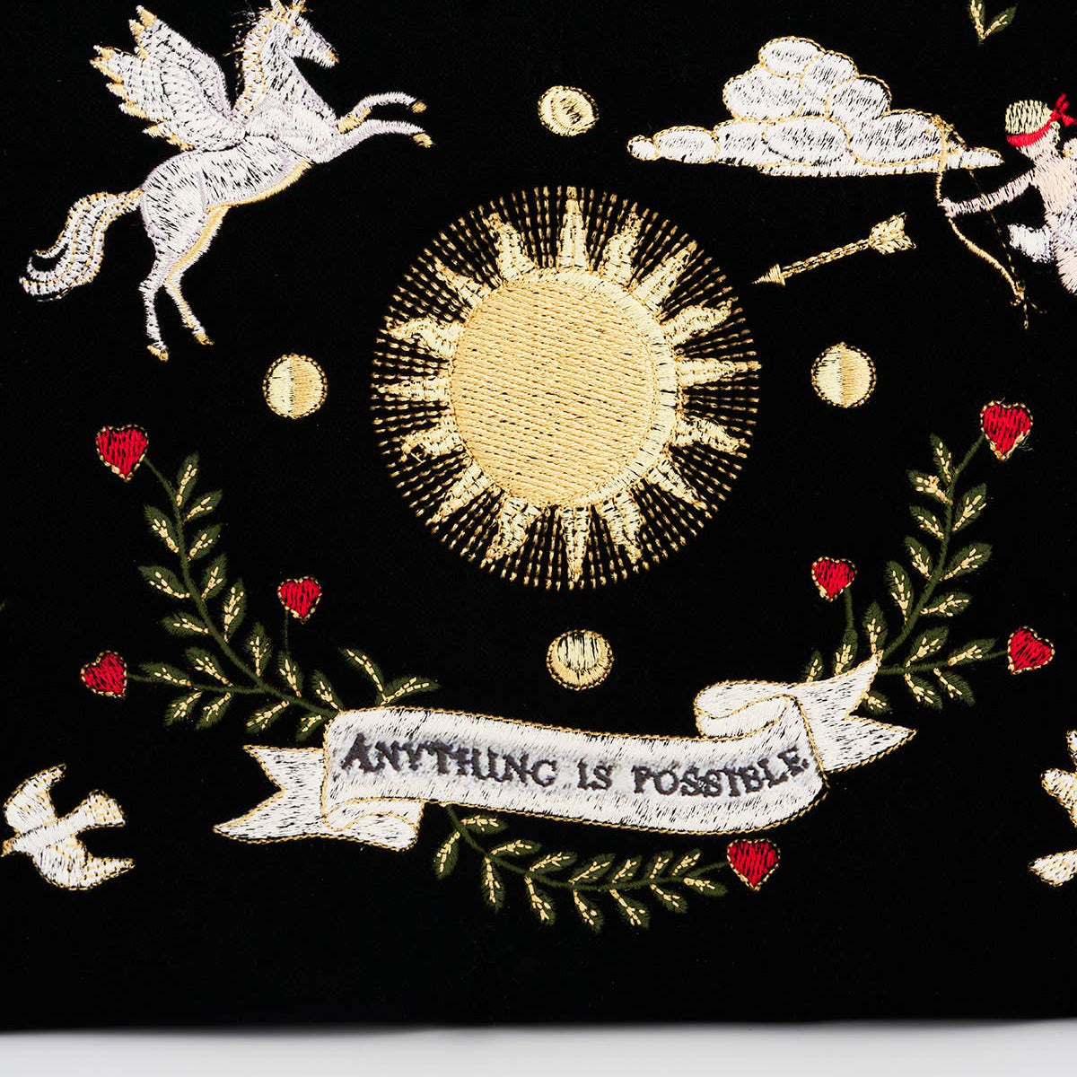 Black Celestial Velvet Embroidered Pouch