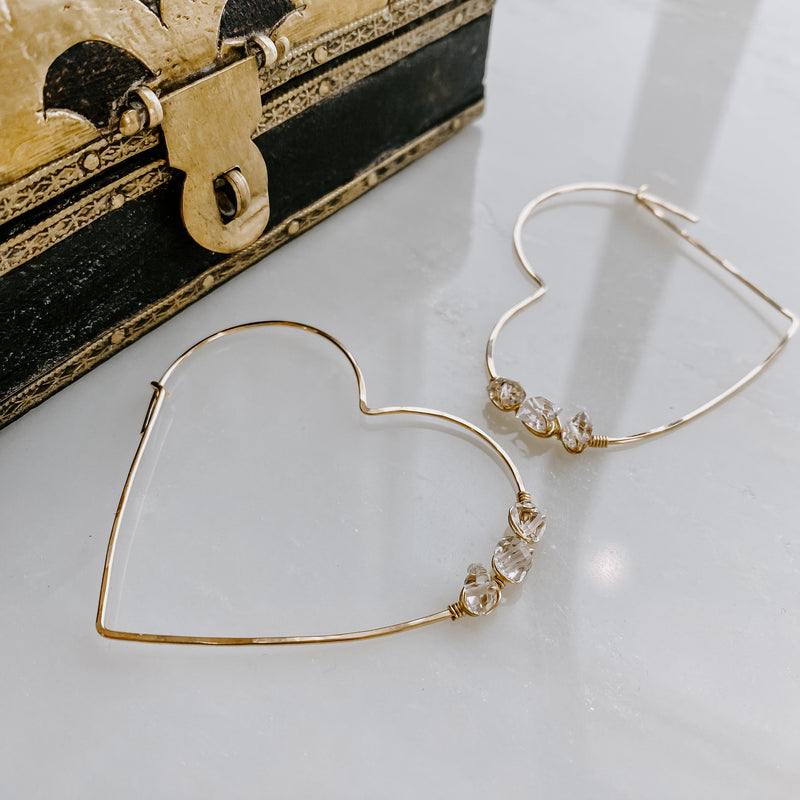 Herkimer Diamond Heart Threader Earrings (WS)