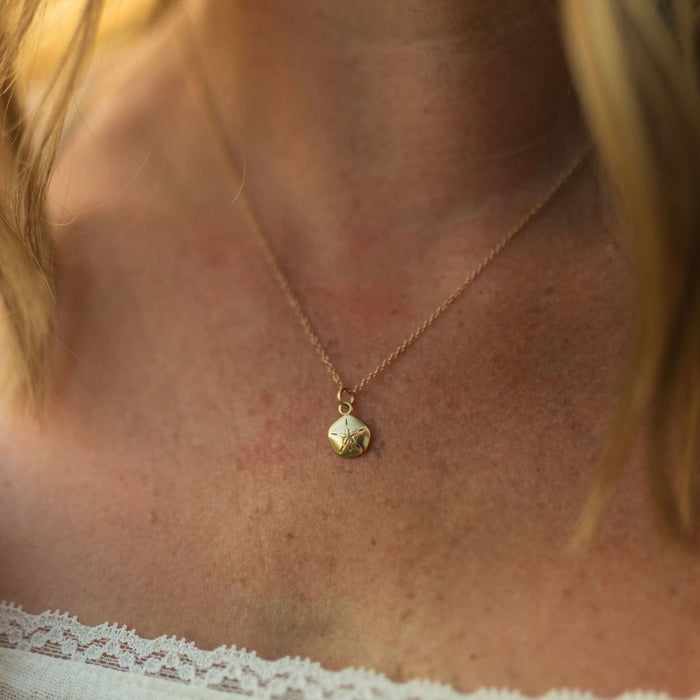Sand Dollar Solid 14k Gold Charm Necklace