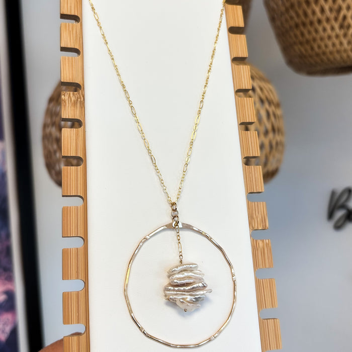 Pearl Hoop Necklace, length 30"