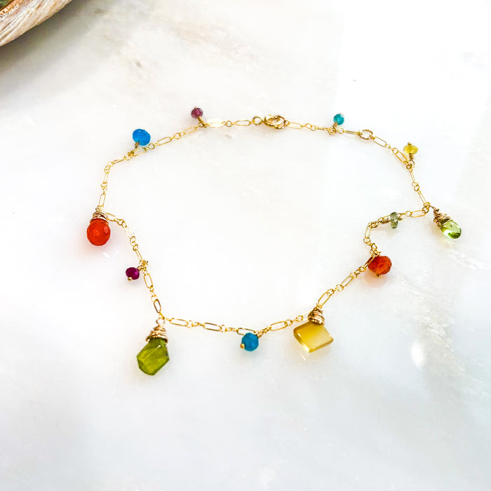 Mixed Gem Anklet 9”-10”