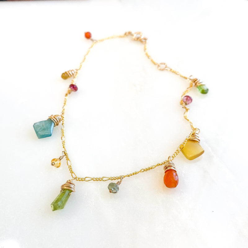 Mixed Gem Anklet 9”-10”