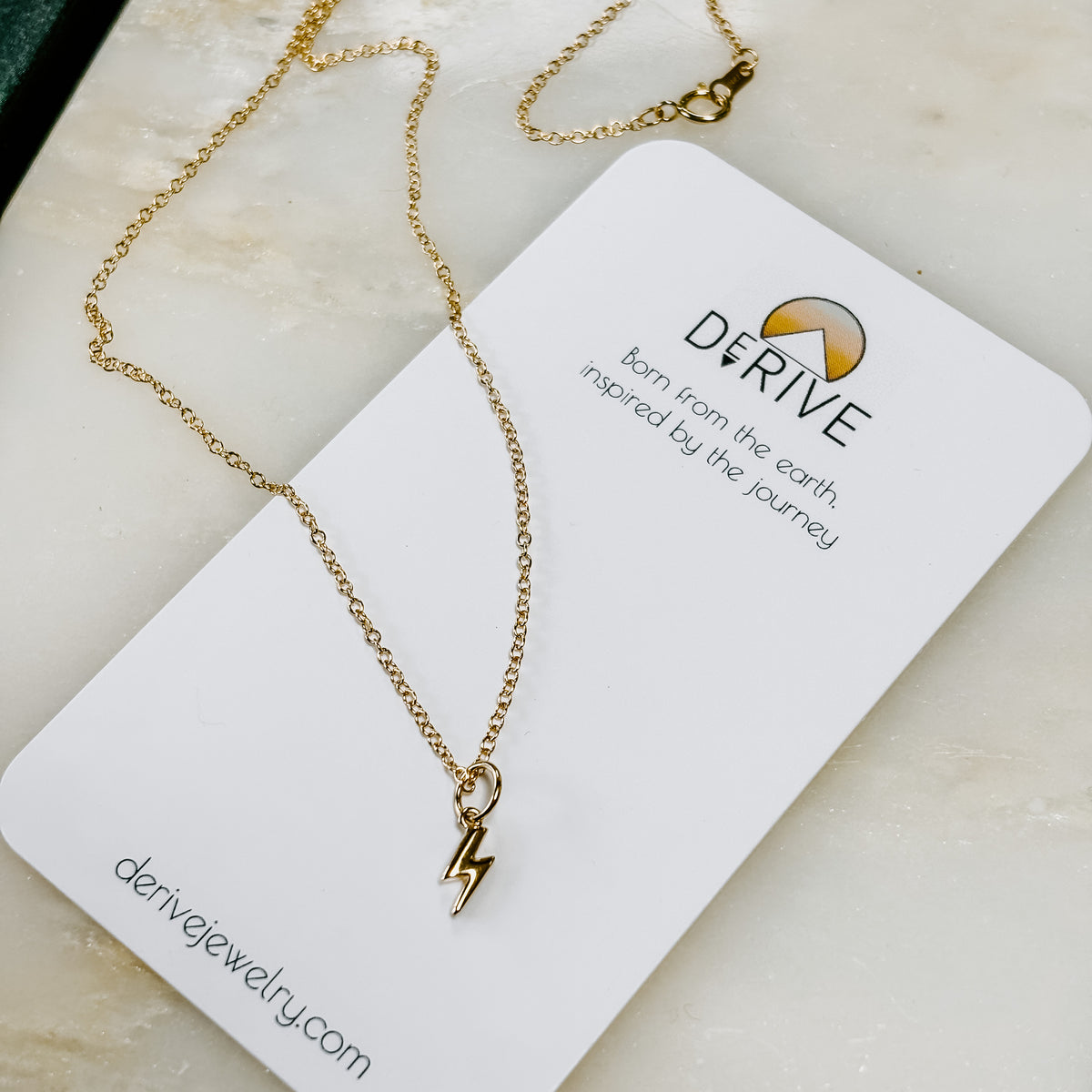 Lightning Bolt Solid 14k Gold Charm Necklace